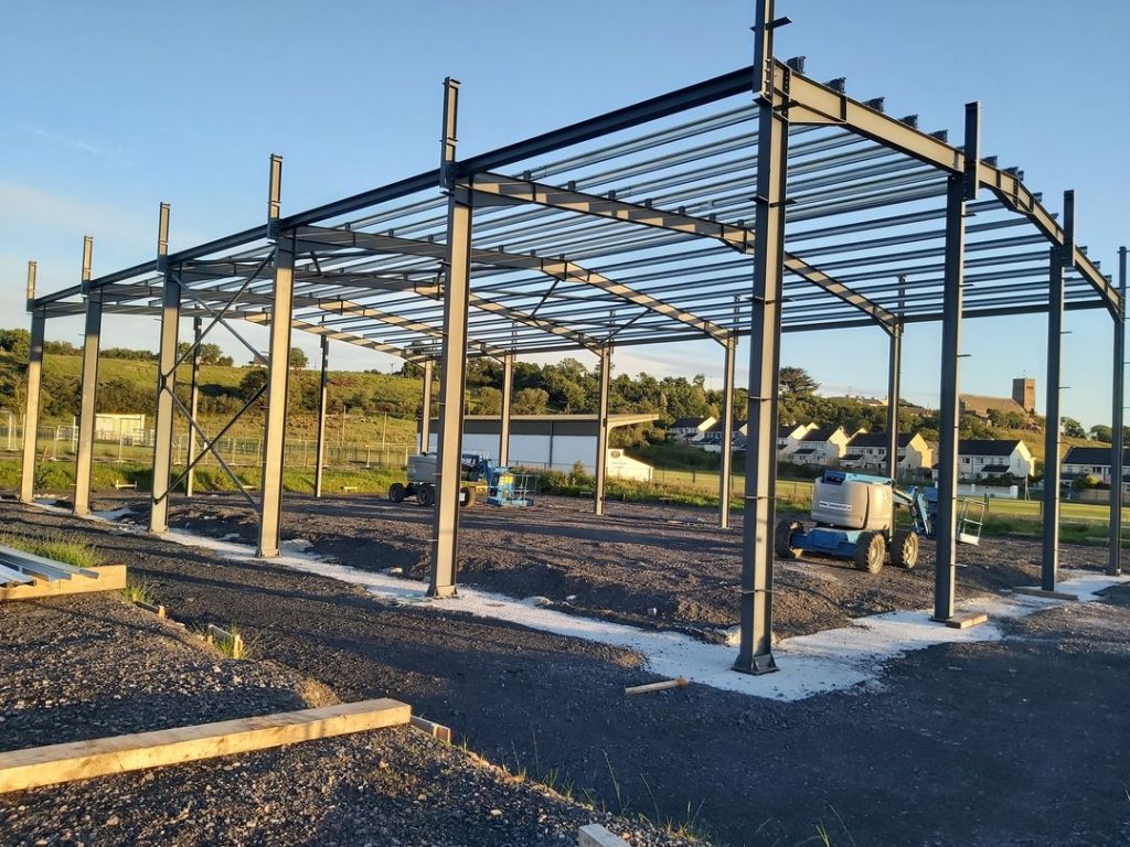 Burrishoole Communit centre sports hall under construction - steal frame